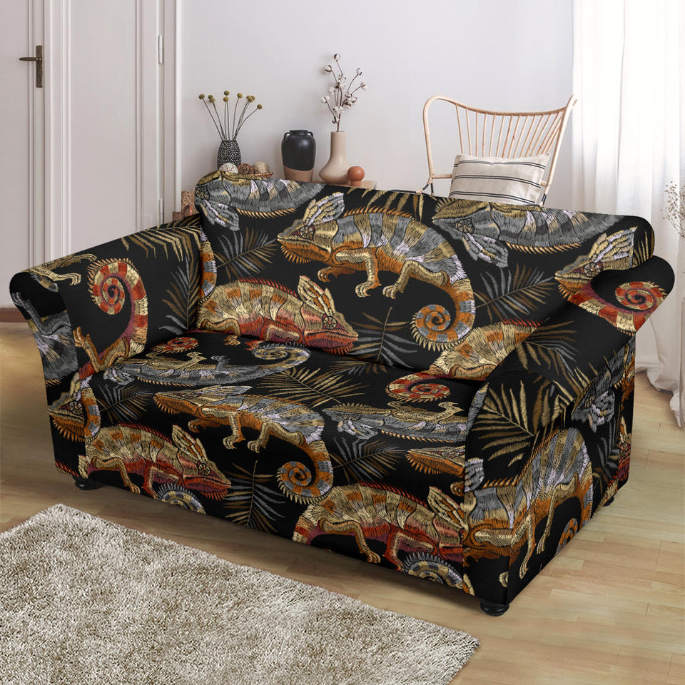 Chameleon Lizard Tropical Leaves Palm Tree Loveseat Couch Slipcover