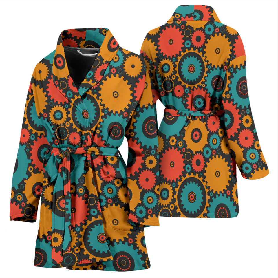Gear Pattern Print Design 01 Women's Bathrobe