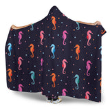 Watercolor Colorful Seahorse Pattern Hooded Blanket