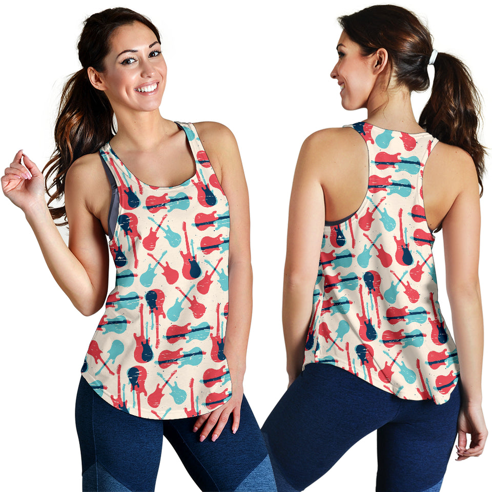 Red Blue guitar pattern Women Racerback Tank Top