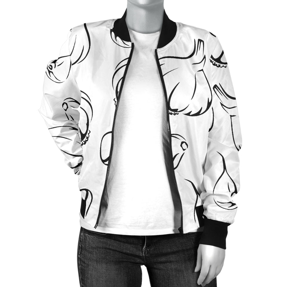 Garlic Pattern Black White Women'S Bomber Jacket