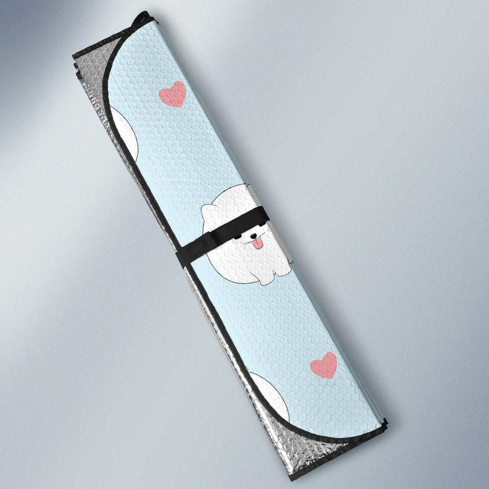 White Cute Pomeranian Pattern Car Sun Shade
