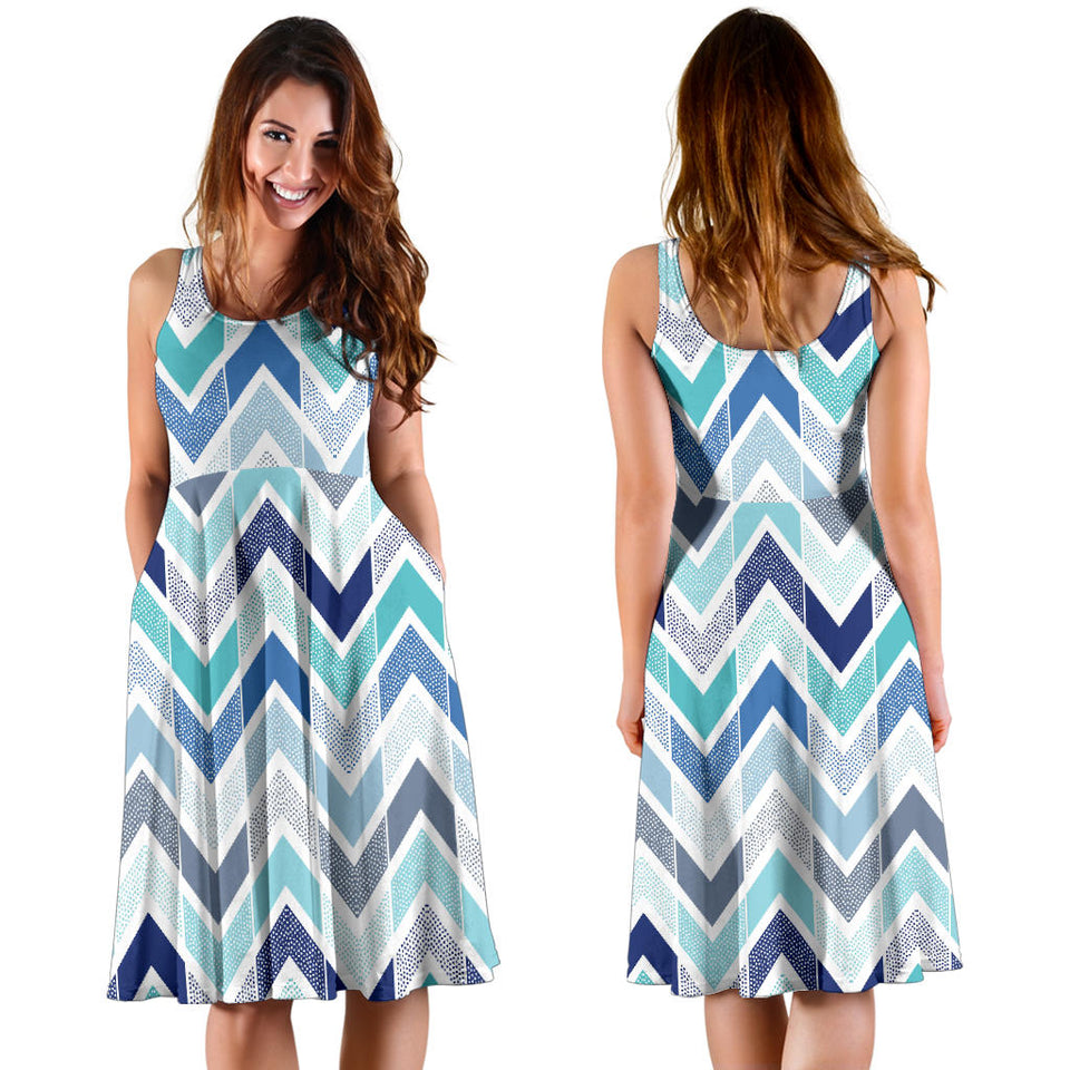 Zigzag  Chevron Blue Pattern Sleeveless Midi Dress