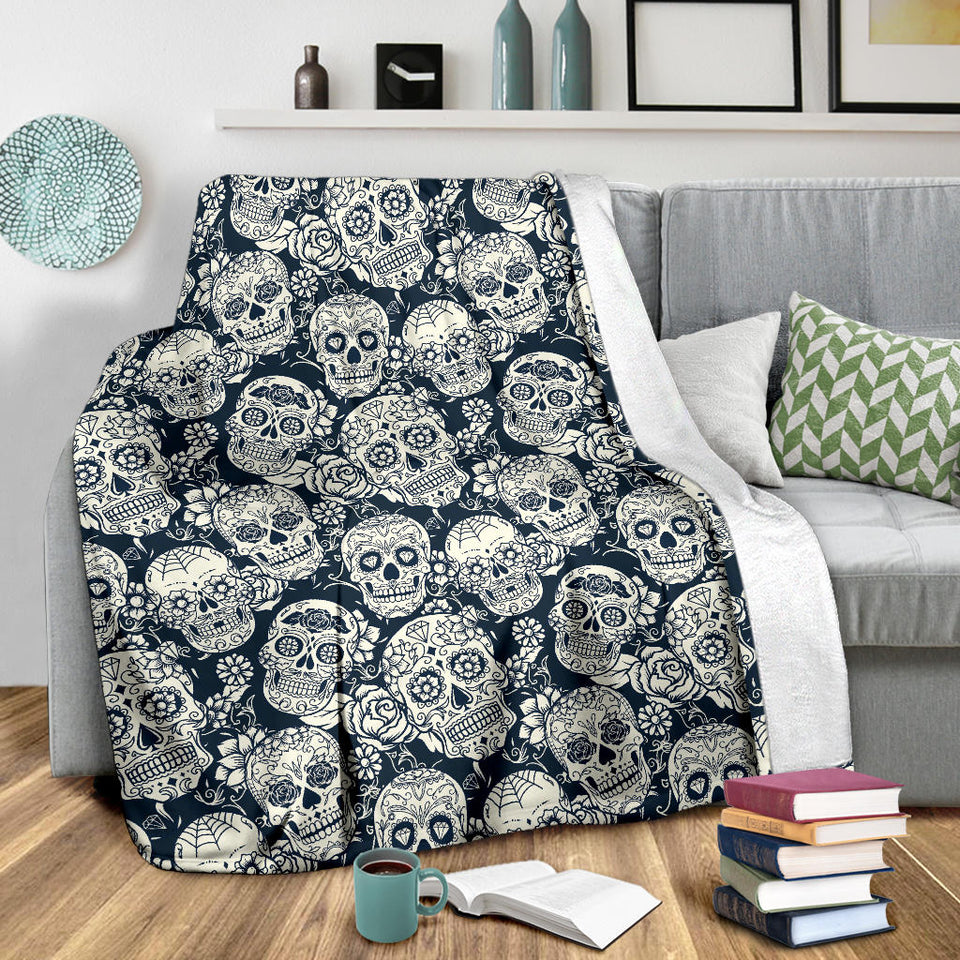 Sugar Skull Black White Pattern Premium Blanket