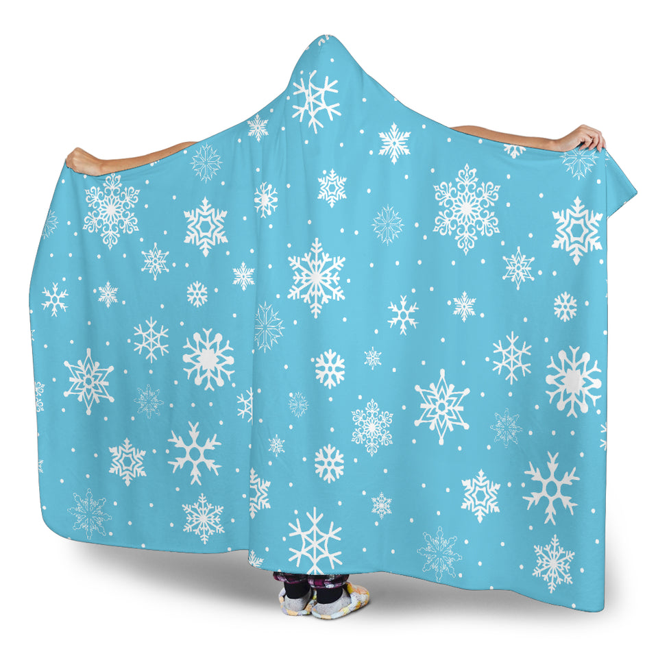 Snowflake Pattern Blue Background Hooded Blanket