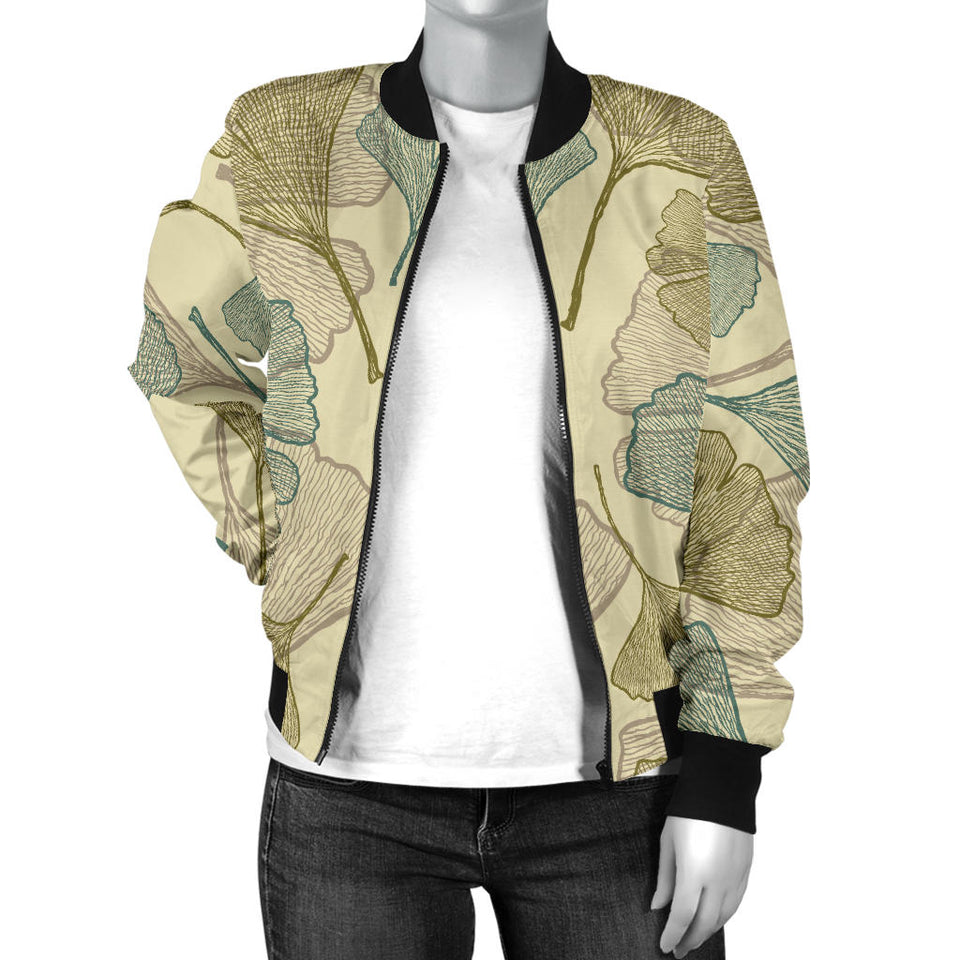 Ginkgo Leaves Design Pattern Women'S Bomber Jacket