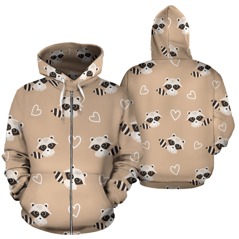 Cute Raccoon Heart Pattern Zip Up Hoodie