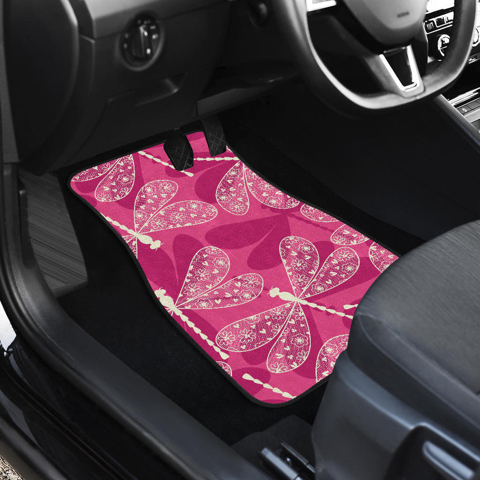 Beautiful Dragonfly Pink Background Front And Back Car Mats