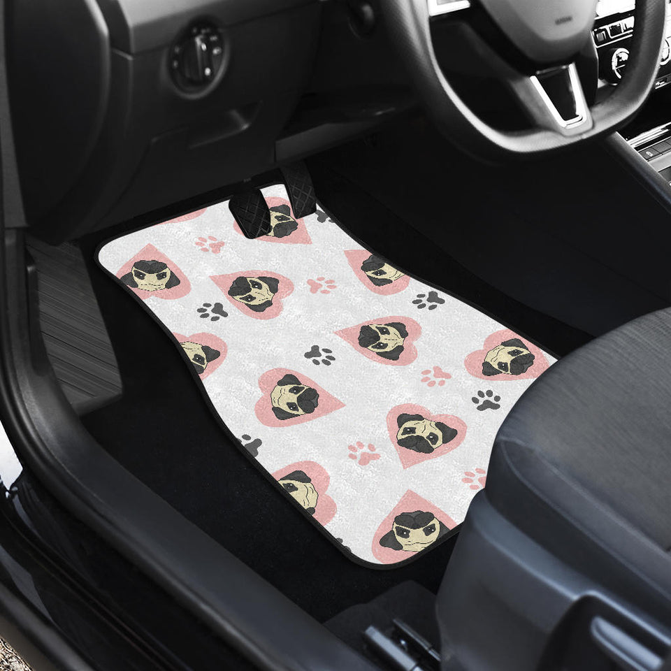 Cute Pugs Pink Heart Paw Pattern Front And Back Car Mats