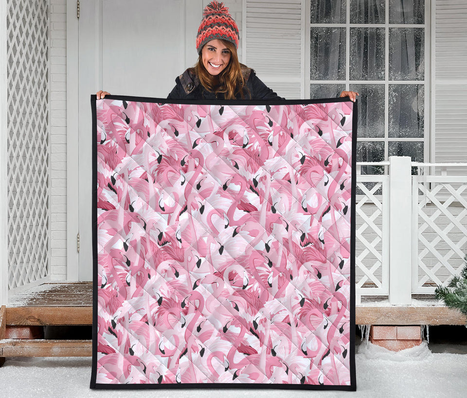 Pink Flamingos Pattern Background Premium Quilt