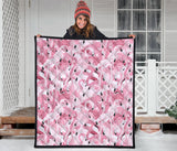 Pink Flamingos Pattern Background Premium Quilt