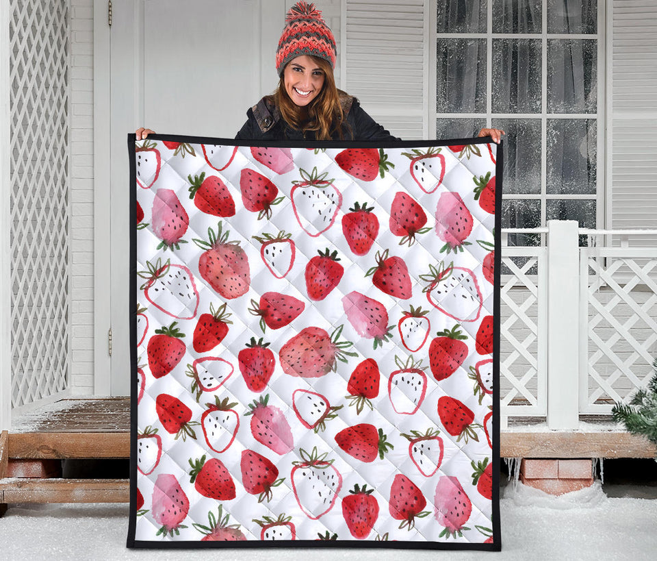 Watercolor Hand Drawn Beautiful Strawberry Pattern Premium Quilt