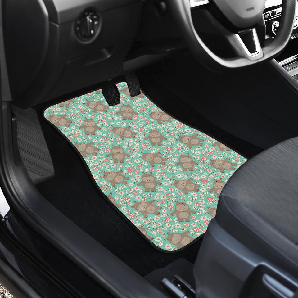 Hippopotamus Pattern Print Design 02 Front and Back Car Mats