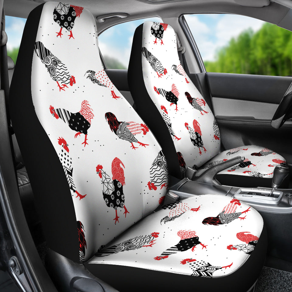 Cool Rooster Chicken Cock Floral Ornament Background  Universal Fit Car Seat Covers