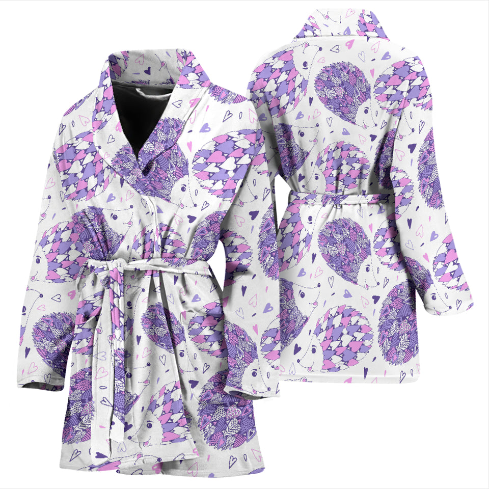 Hedgehog Pattern Print Design 05 Women's Bathrobe