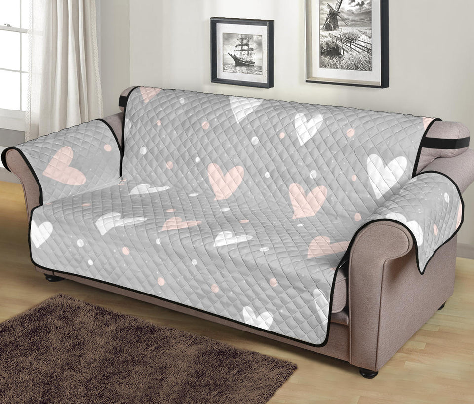 Heart pattern gray background Sofa Cover Protector