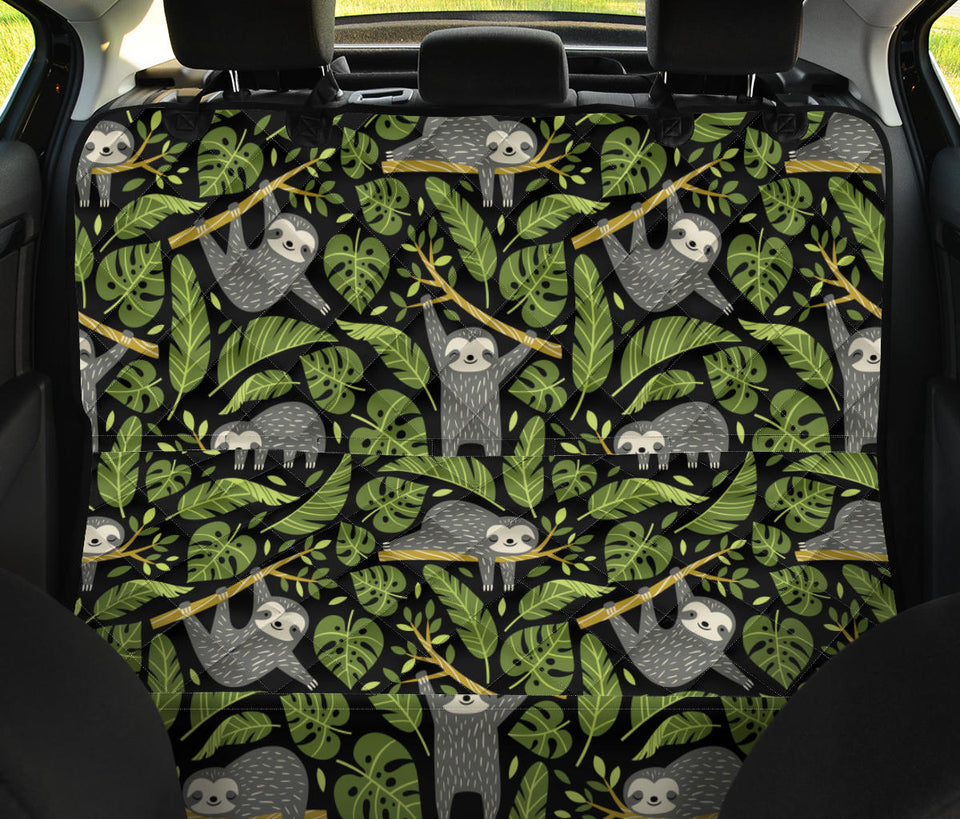 Cute Sloths Tropical Palm Leaves Black Background Dog Car Seat Covers