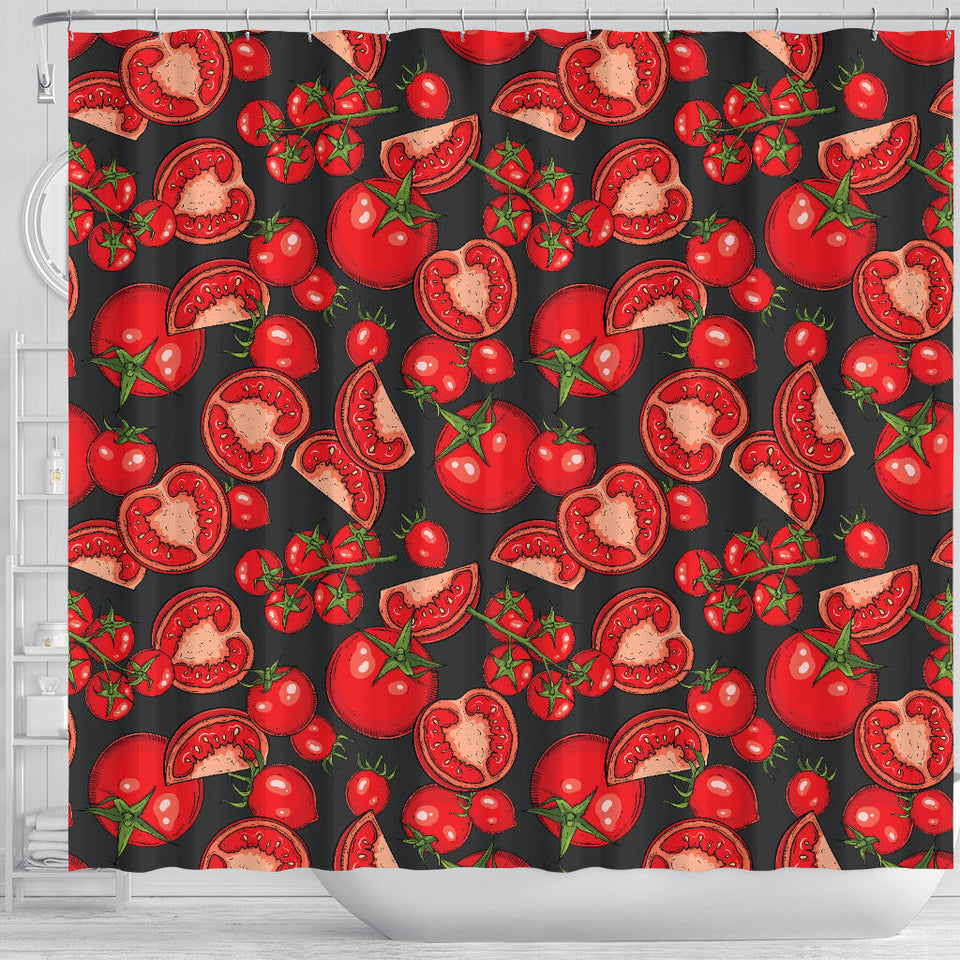 Tomato Black Background Shower Curtain Fulfilled In US