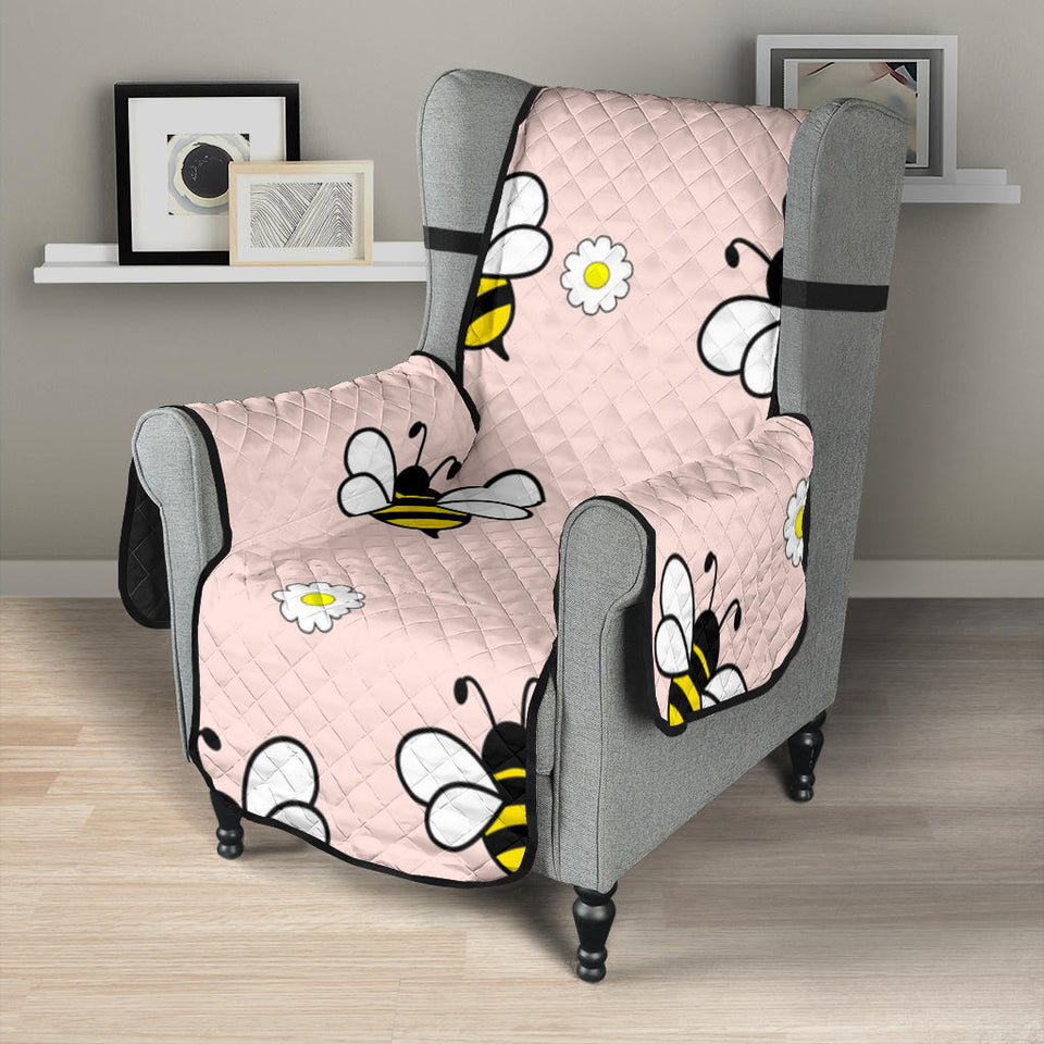 Cute bee flower pattern pink background Chair Cover Protector
