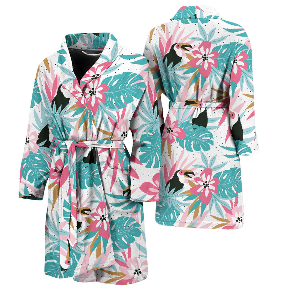 Toucan Tropical Flower Leave Pattern Men'S Bathrobe