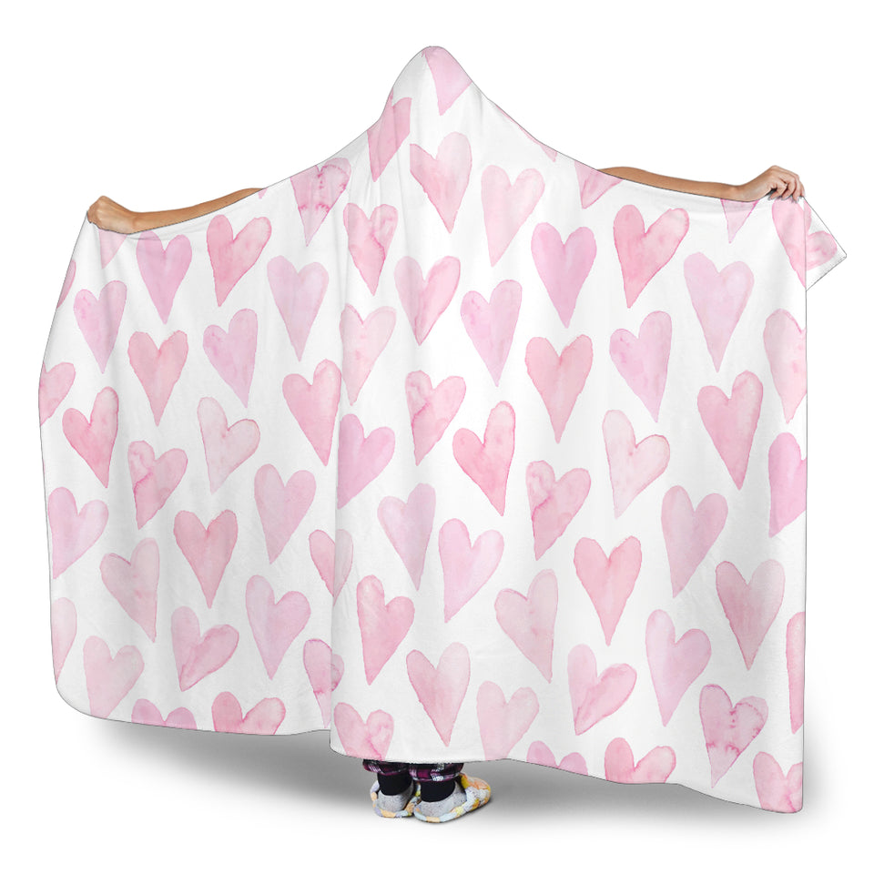 Watercolor Pink Heart Pattern Hooded Blanket