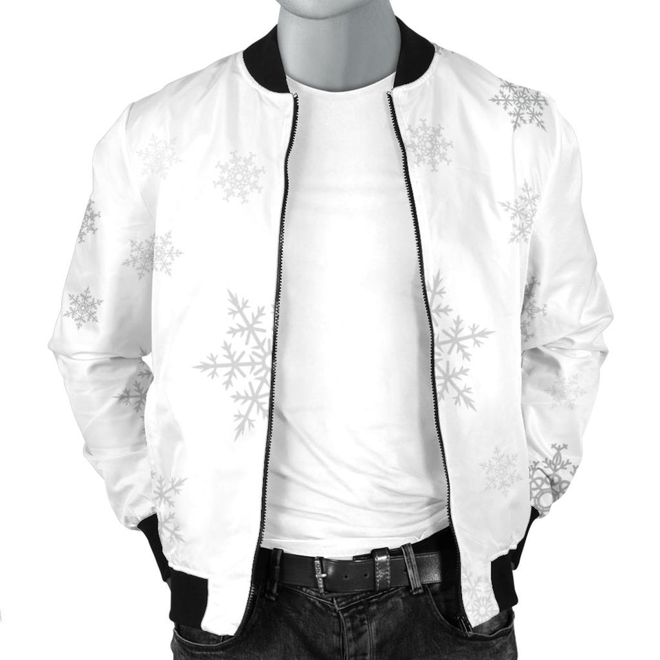 Snowflake Pattern White Background Men'S Bomber Jacket