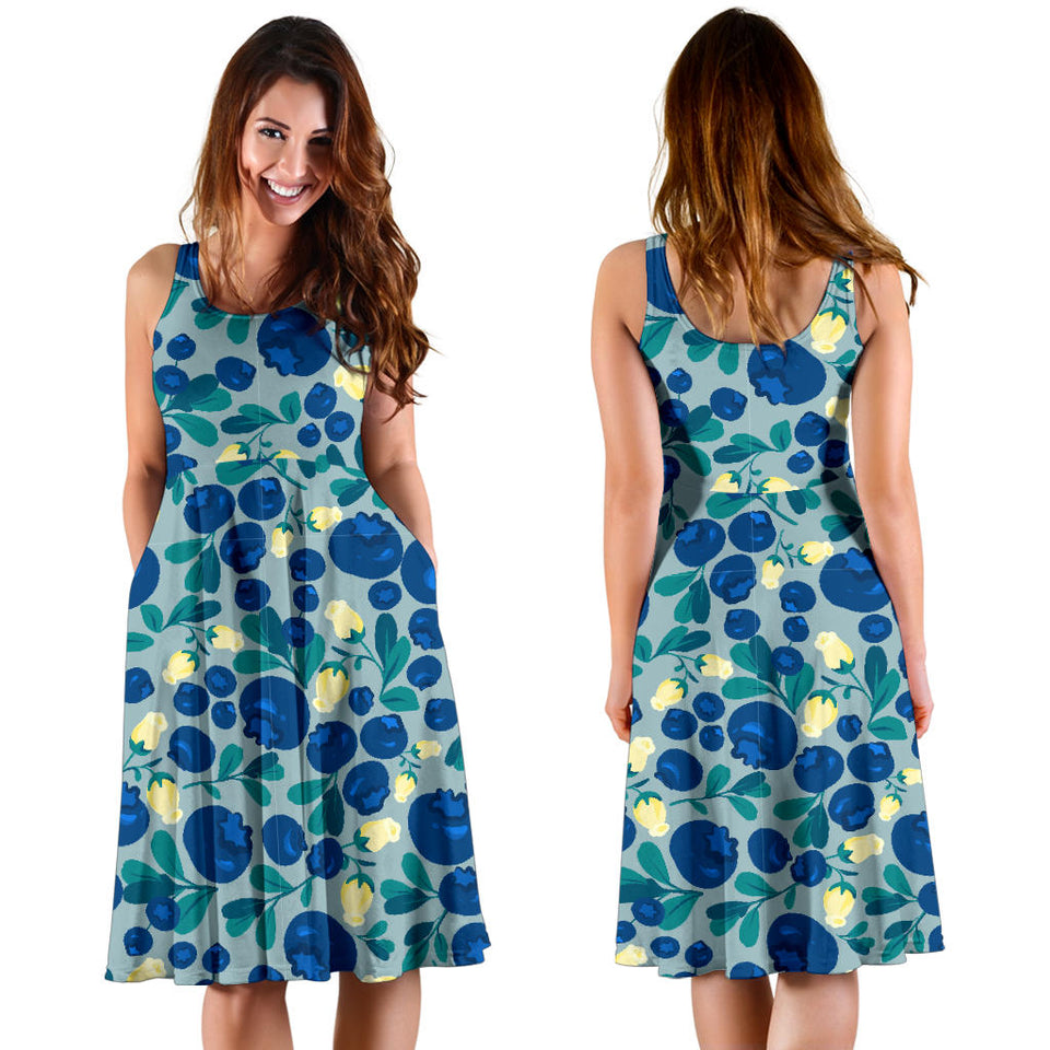 Blueberry Design Pattern Sleeveless Midi Dress
