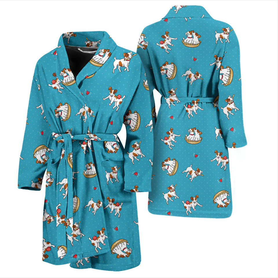 Jack Russel Pattern Print Design 03 Men's Bathrobe