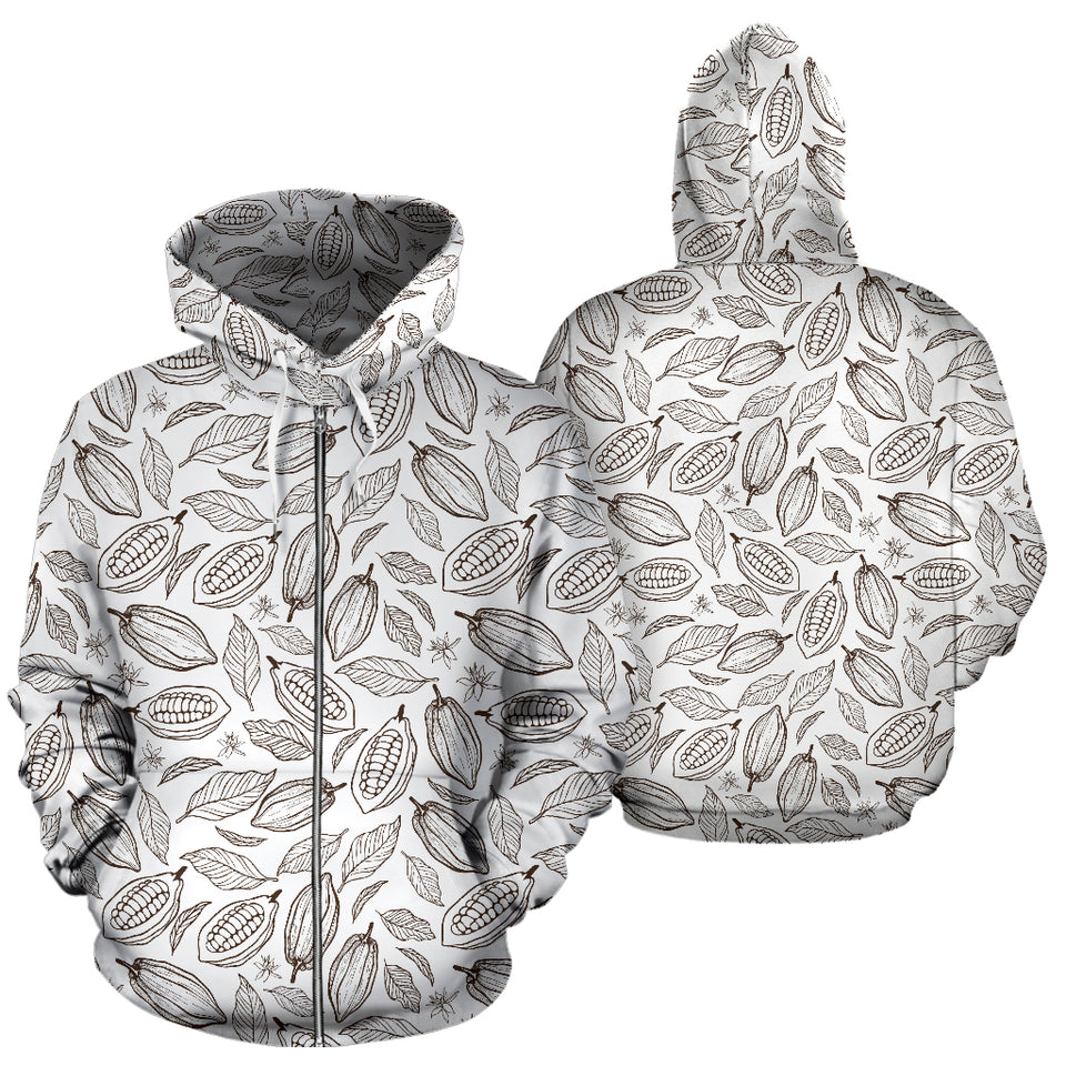 Cocoa Beans Leaves Pattern Zip Up Hoodie