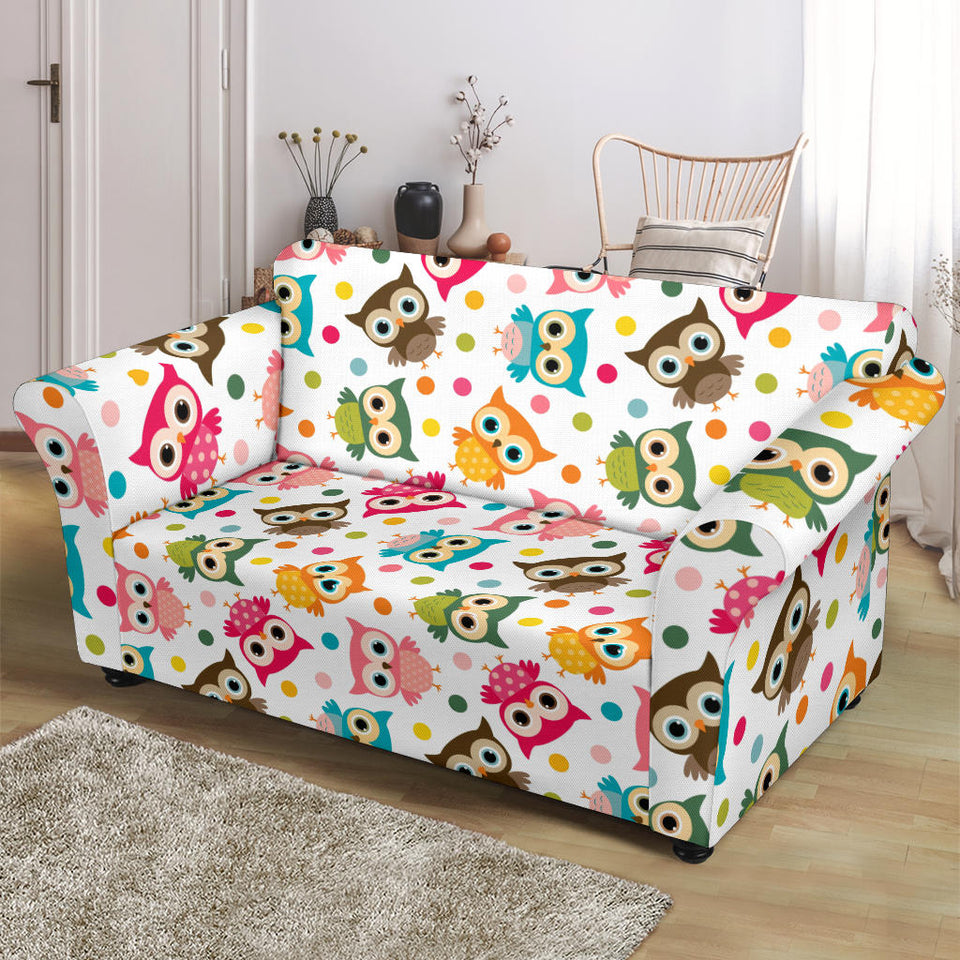 Color Cute Owl Pattern Loveseat Couch Slipcover