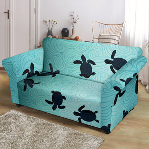 Sea Turtle With Blue Ocean Backgroud Loveseat Couch Slipcover