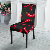 Chili Peppers Pattern Black Background Dining Chair Slipcover