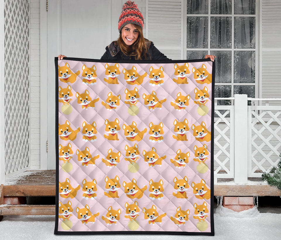 Cute Shiba Inu Dog Pattern  Premium Quilt