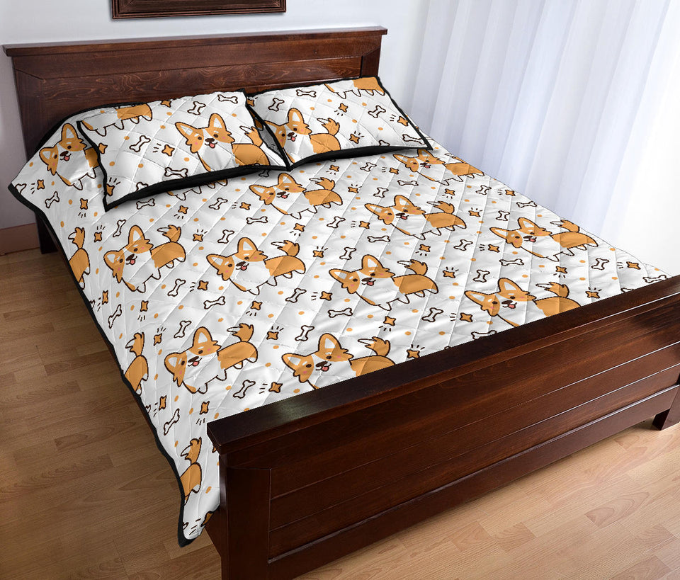 Cute corgi heart star bone pattern Quilt Bed Set