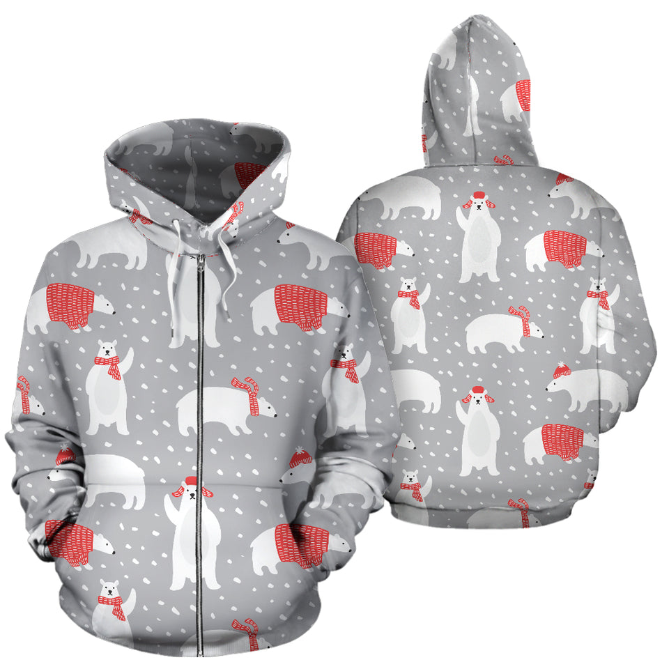Cute Polar Bear Christmas Snow Pattern Zip Up Hoodie
