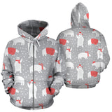 Cute Polar Bear Christmas Snow Pattern Zip Up Hoodie