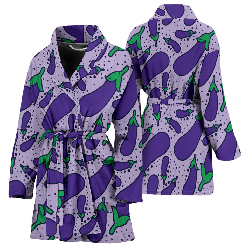 Eggplant Pattern Print Design 03 Women's Bathrobe