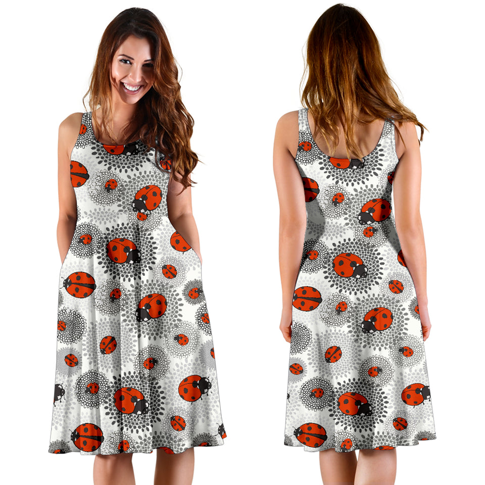 Ladybug Pattern Print Design 05 Sleeveless Midi Dress