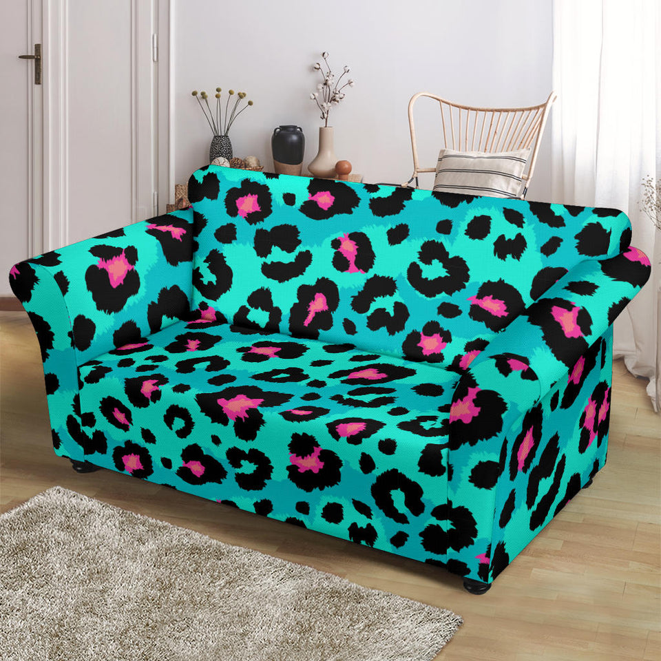 Green Leopard Skin Print Pattern Loveseat Couch Slipcover