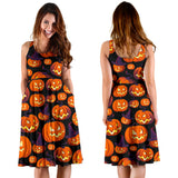 Halloween Pumpkin Pattern Sleeveless Midi Dress