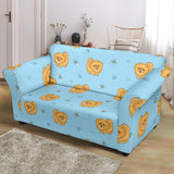 Brown Cute Pomeranian Blue Blackground Loveseat Couch Slipcover