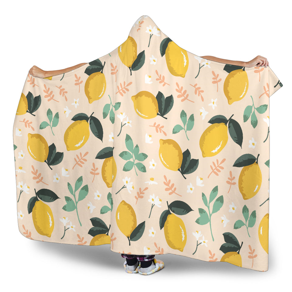 Lemon Flower Leave Pattern Hooded Blanket
