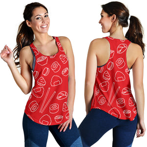 sushi pattern red background Women Racerback Tank Top