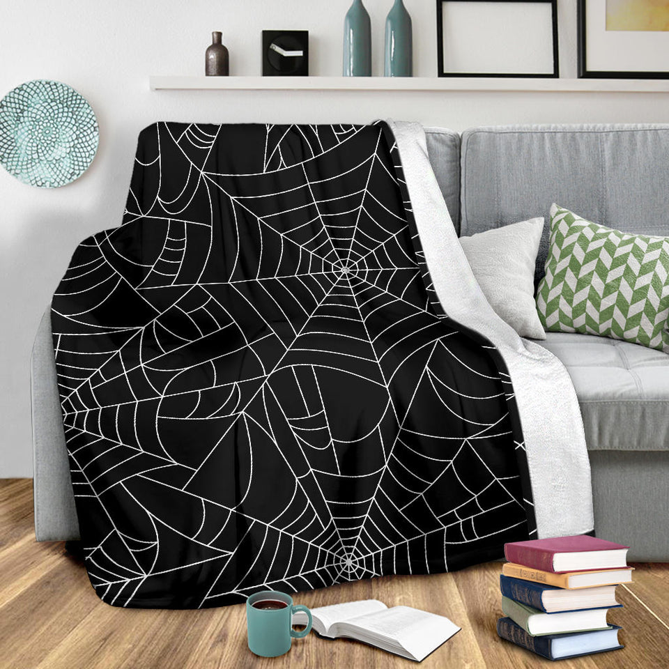 Spider Web Pattern Black Background White Cobweb Premium Blanket