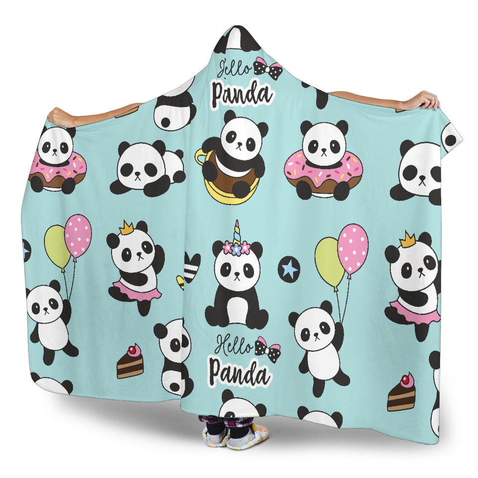 Cute Baby Panda Pattern Hooded Blanket