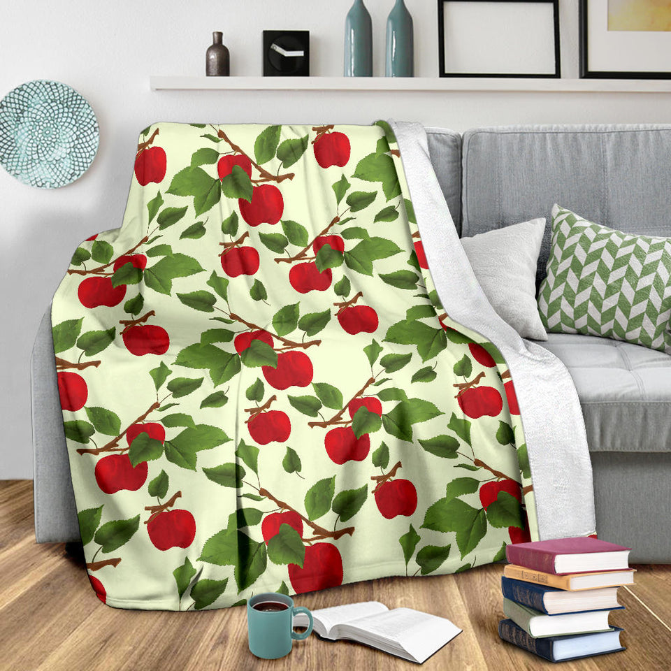 Red Apples Leaves Pattern Premium Blanket