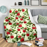 Red Apples Leaves Pattern Premium Blanket