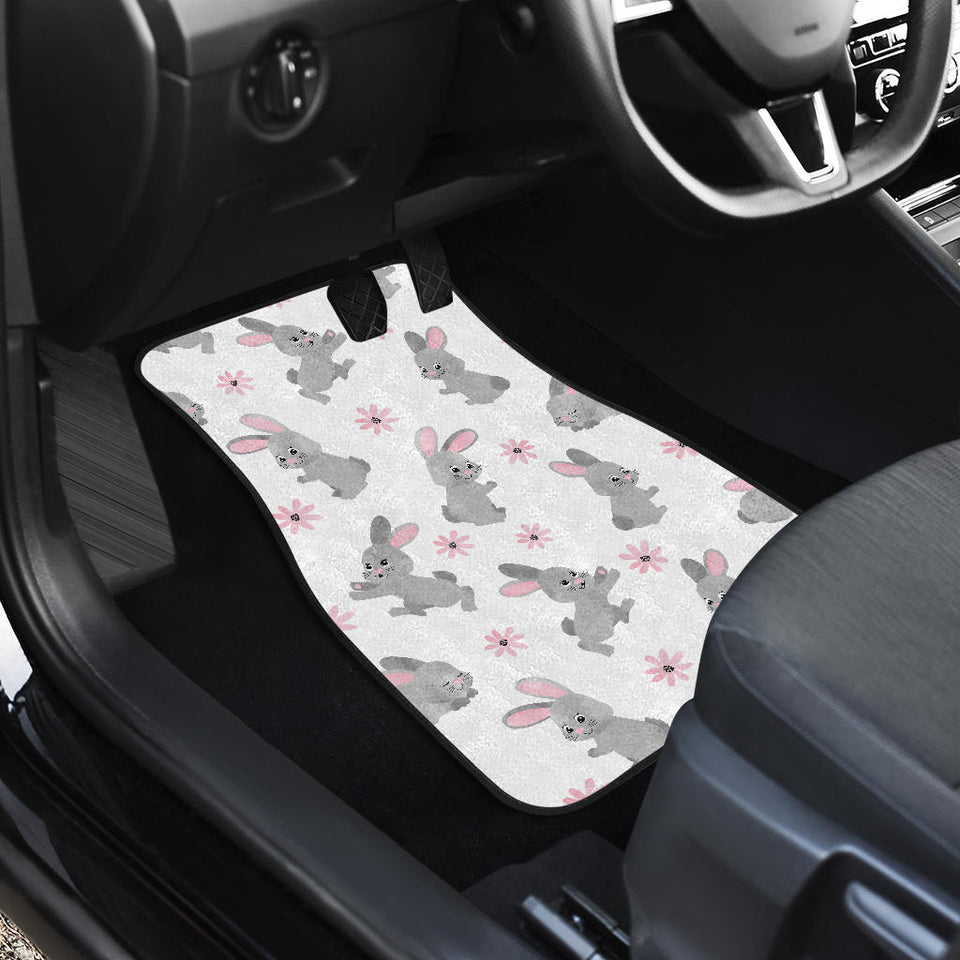 Watercolor Cute Rabbit Pattern Front And Back Car Mats