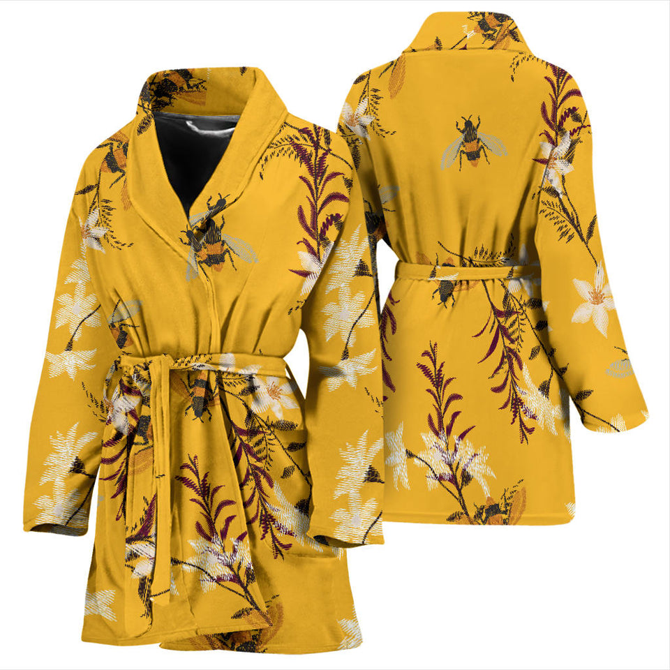 Bee Flower Pattern Women'S Bathrobe