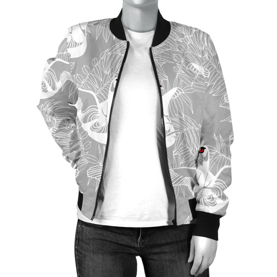White Swan Gray Background Women'S Bomber Jacket